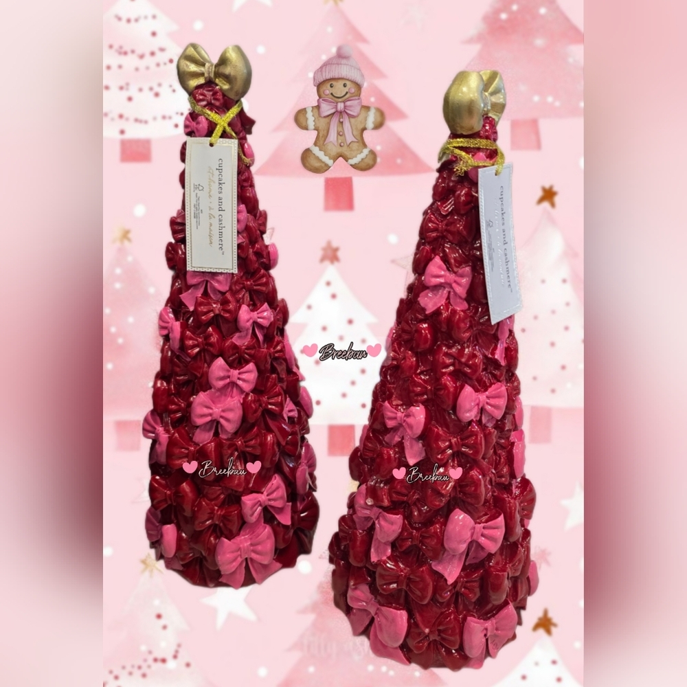 TIKTOK VIRAL CUPCAKE & CASHMERE Red and Pink Bow Christmas Tree Gold Bow Decor